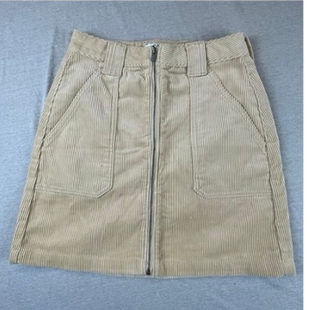 Hollister Ultra High Rise Brown Tan Corduroy Mini Skirt 1 XS Full Zip